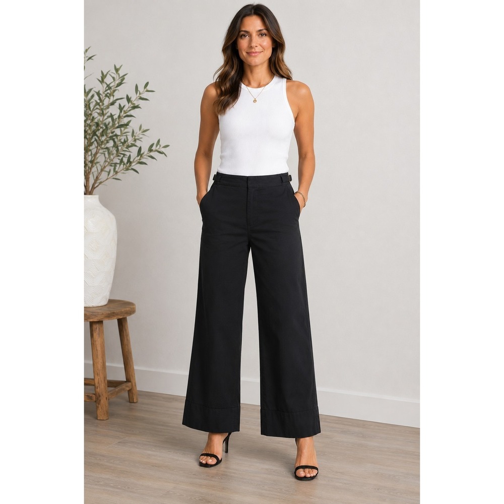 Tommy Hilfiger Women's Black Wide Leg Pants Size 10 Adjustable Waist 31 Inseam
